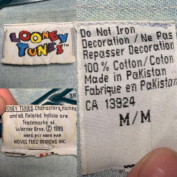 VINTAGE  90s LOONEY TUNES Tweety Bird Men’s Denim Button Down (Size M) - Picture 15 of 15